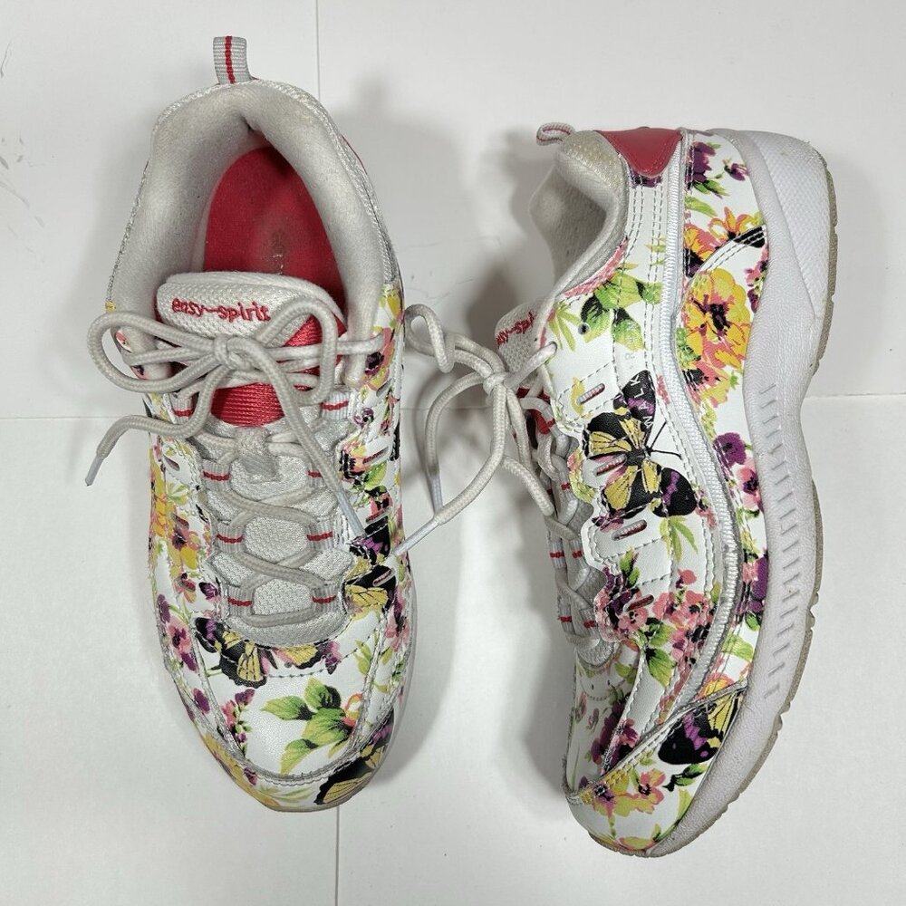 Easy Spirit Seromy 25 Women Sneaker Shoe Floral Butterfly Walk Run Lace Up L 6.5